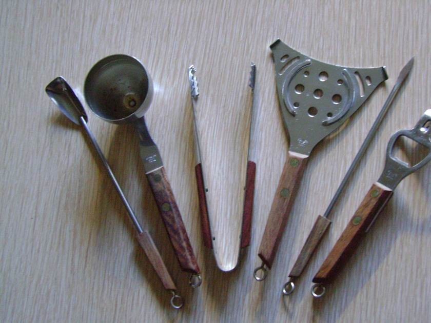 Vintage Bar Tools--Stainless Steel and Wood--Made in Japan--Set of Six Useful  Bar Tools for Cocktail Hour