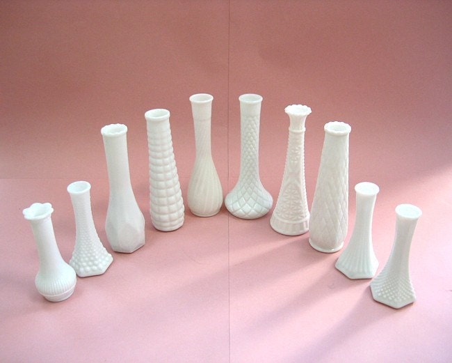 Collection of Vintage Milk Glass Bud Vases - Ten Different Styles