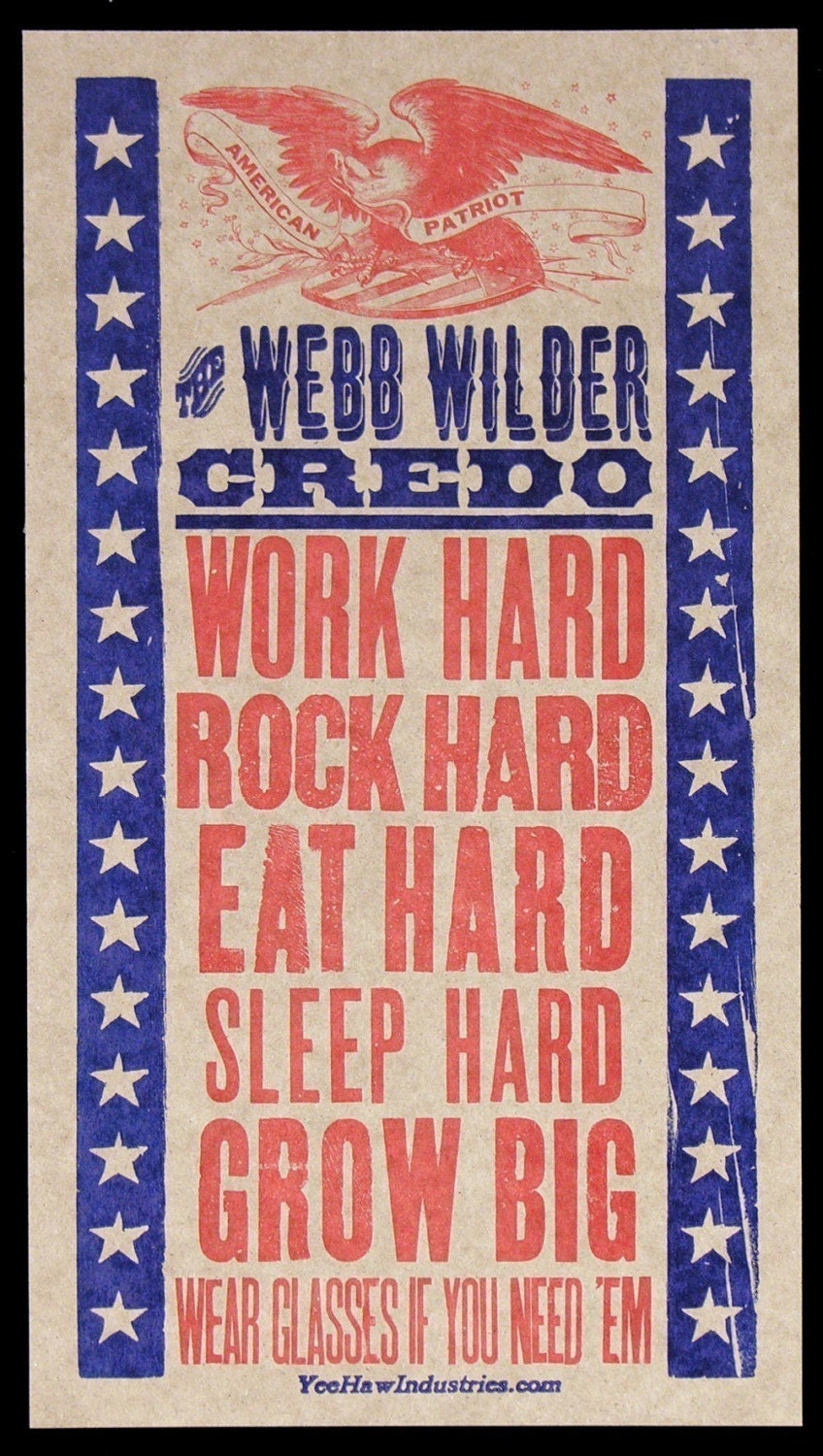 WEBB WILDER CREDO -ROCK HARD- HAND-PRINTED LETTERPRESS POSTER