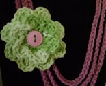 crochet lime stripes and antique rose necklace