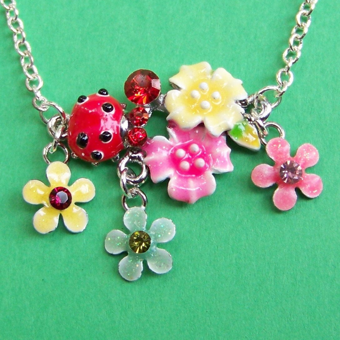 Flower Bouquet Necklace with Ladybug
