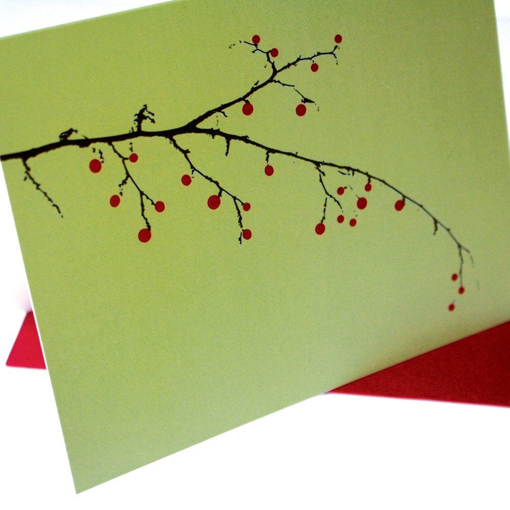 Berry Branch Cards - set of 8 in olive