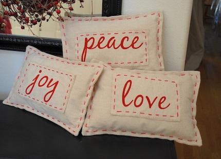 Decorative Shabby Chic Canvas Christmas Pillow- Joy