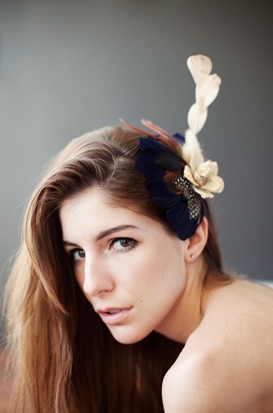 Navy Blue and Natural Bridal Hairpiece