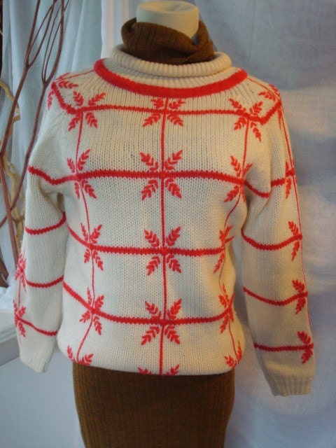 Vintage 60s Christmas Ski Sweater Snowdrop Design  Needs Work