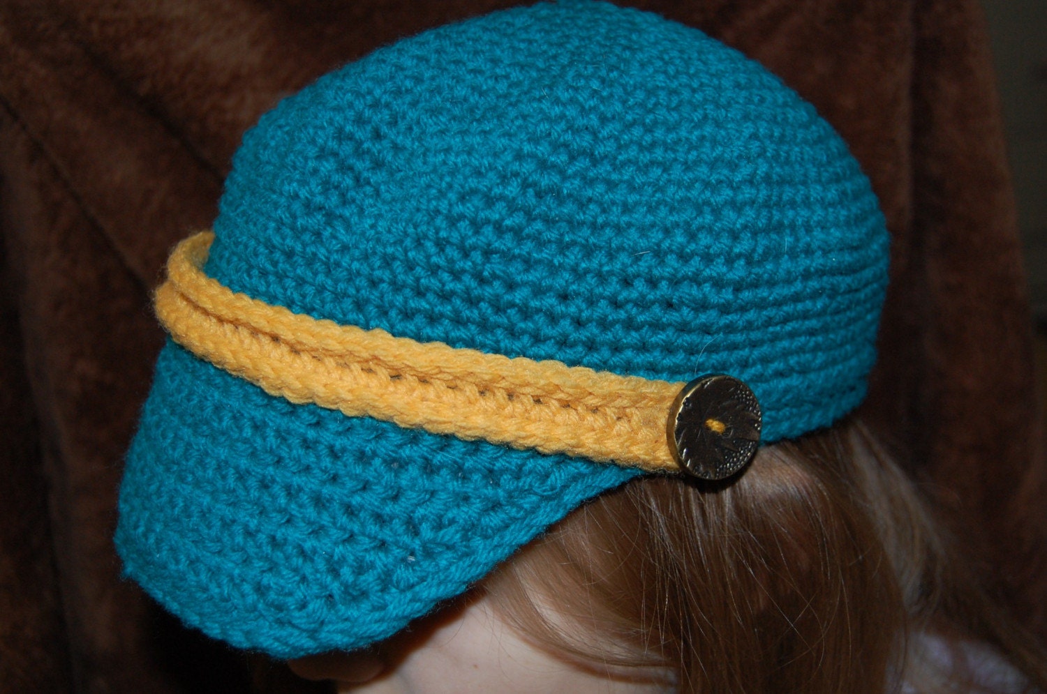 Women's Belted Brim Cap - Teal and Gold