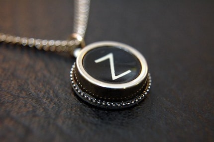 Vintage Typewriter Key Pendant Necklace - Silver Rim Letter Z - Other Letters Available