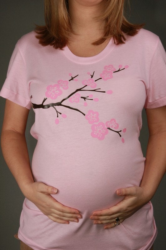 CHERRY BLOSSOM Maternity Tshirt, Pink Short Sleeve, Sizes S, M, L and XL available