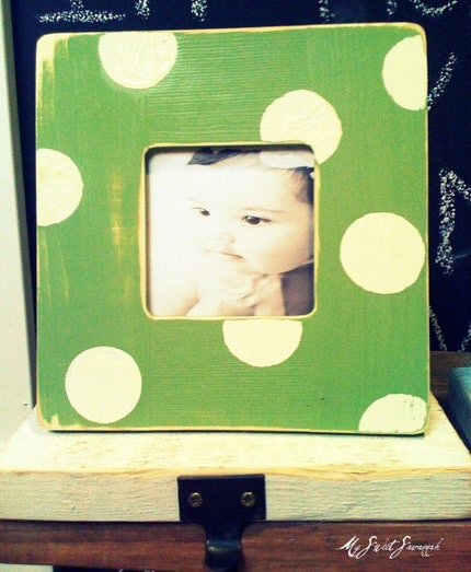 Photo stocking holder/apple green with dots