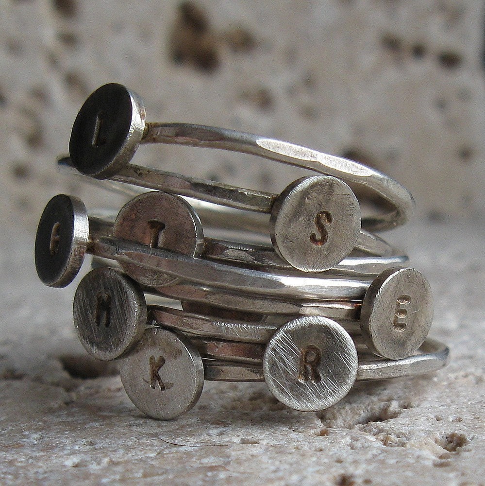 Single Sterling Stacker Initial Ring
