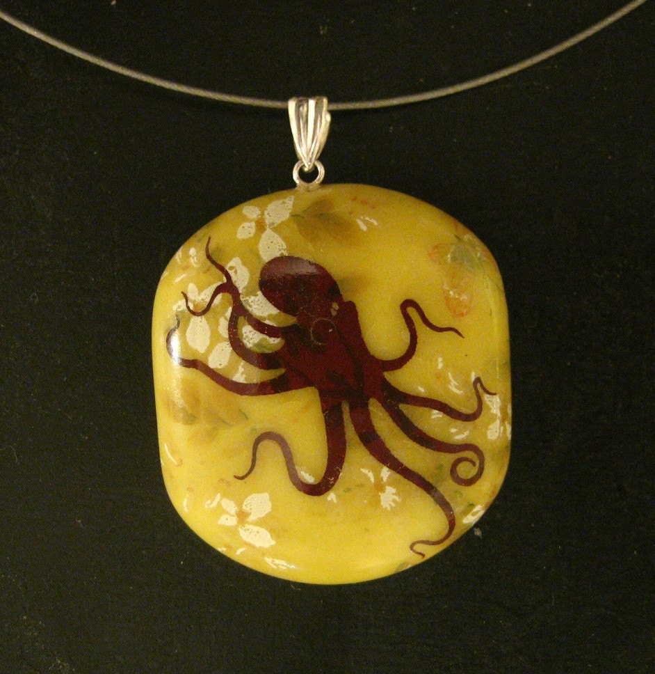 chartreuse yellow floral octopus porcelain necklace