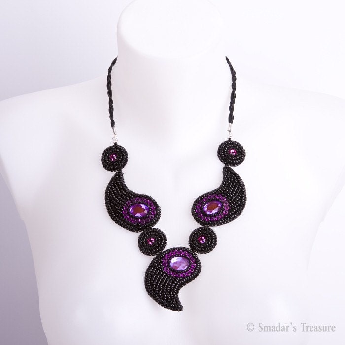 Bold Black and Pink Paisley Necklace