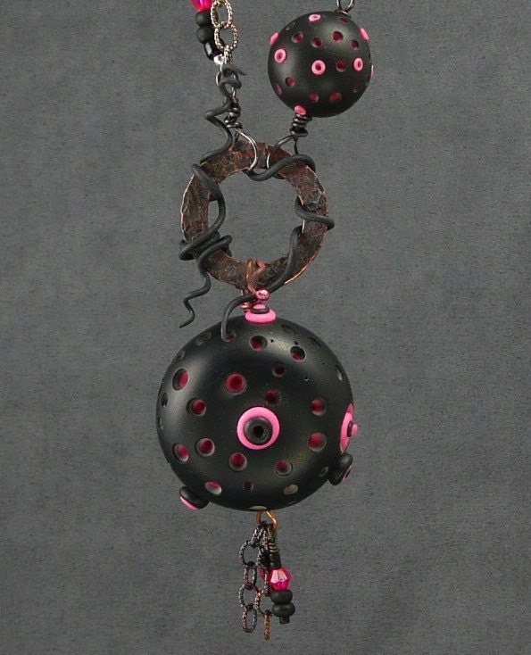 Black and Hot Pink Gothic Necklace