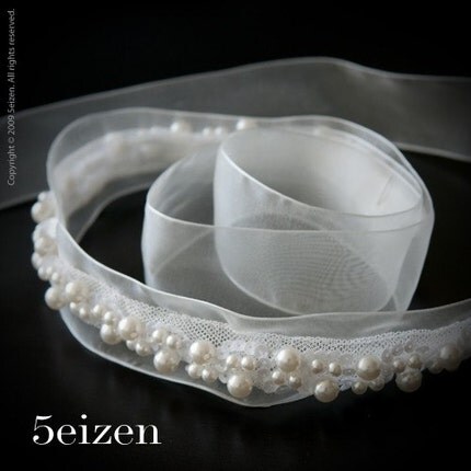 Madison Series - Light Ivory Wedding Sash with Pearls FREE FEDEX SHIPPING