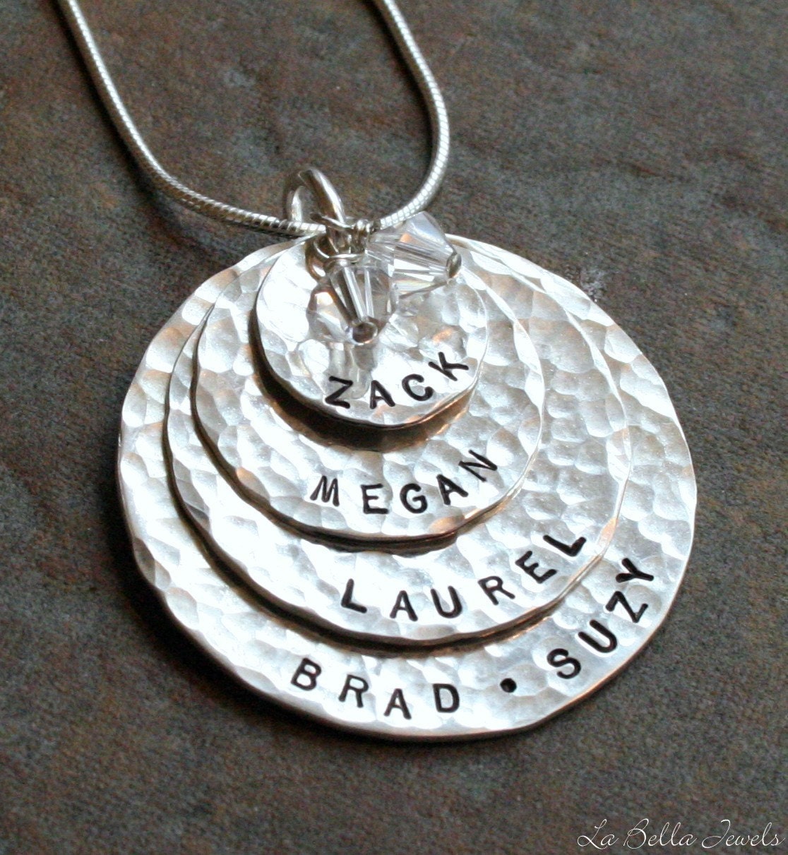 Four Layers of Love Sterling Hand Stamped Necklace - Thicker Charms