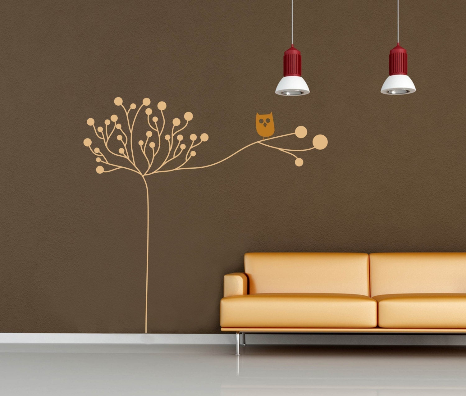 Owl on a Tree Design -- LARGE WALL DECAL -- Choose Two Colors