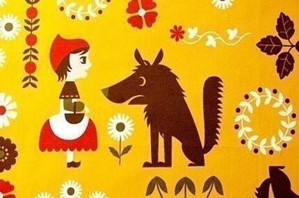 Half Yard - Cute Little Red Riding Hood and Flower - Japanese fabric - Deep Yellow