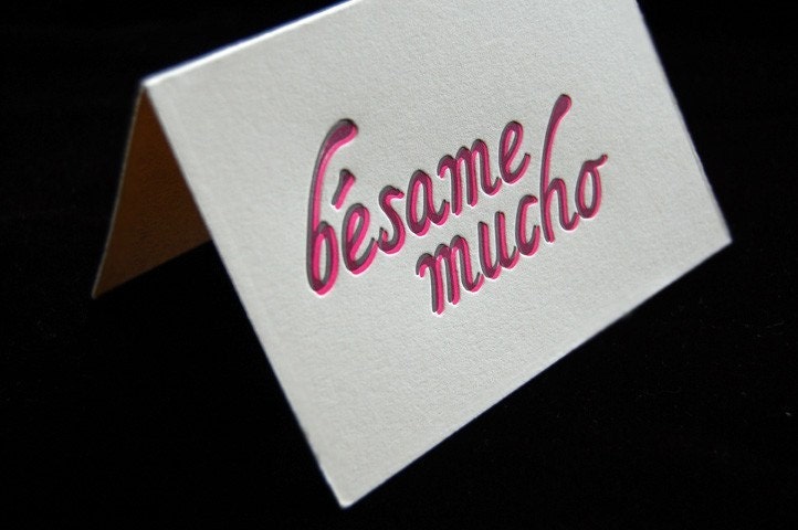 Valentines Day - Besame Mucho - 4bar Letterpressed Card and Envelope