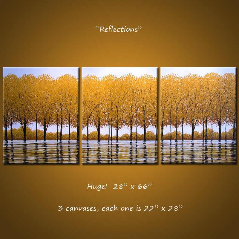 Reflections - 66 x 28, 3 gallery wrapped canvases, ready to hang, ORIGINAL  -  PLEASE SEE CLOSE UPS