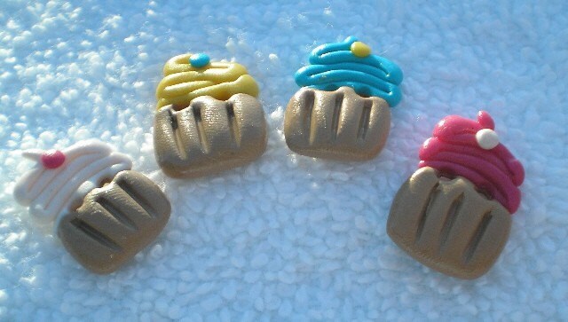 Cupcake Buttons Two Holes Polymer Clay Hand Sculpted