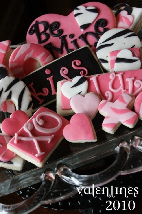 2 Dozen Hand Decorated Valentine Sugar Cookies....Ooh la la