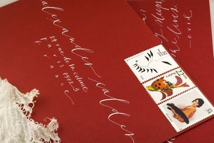 146 - Blushing (Calligraphed valentine with vintage postage)