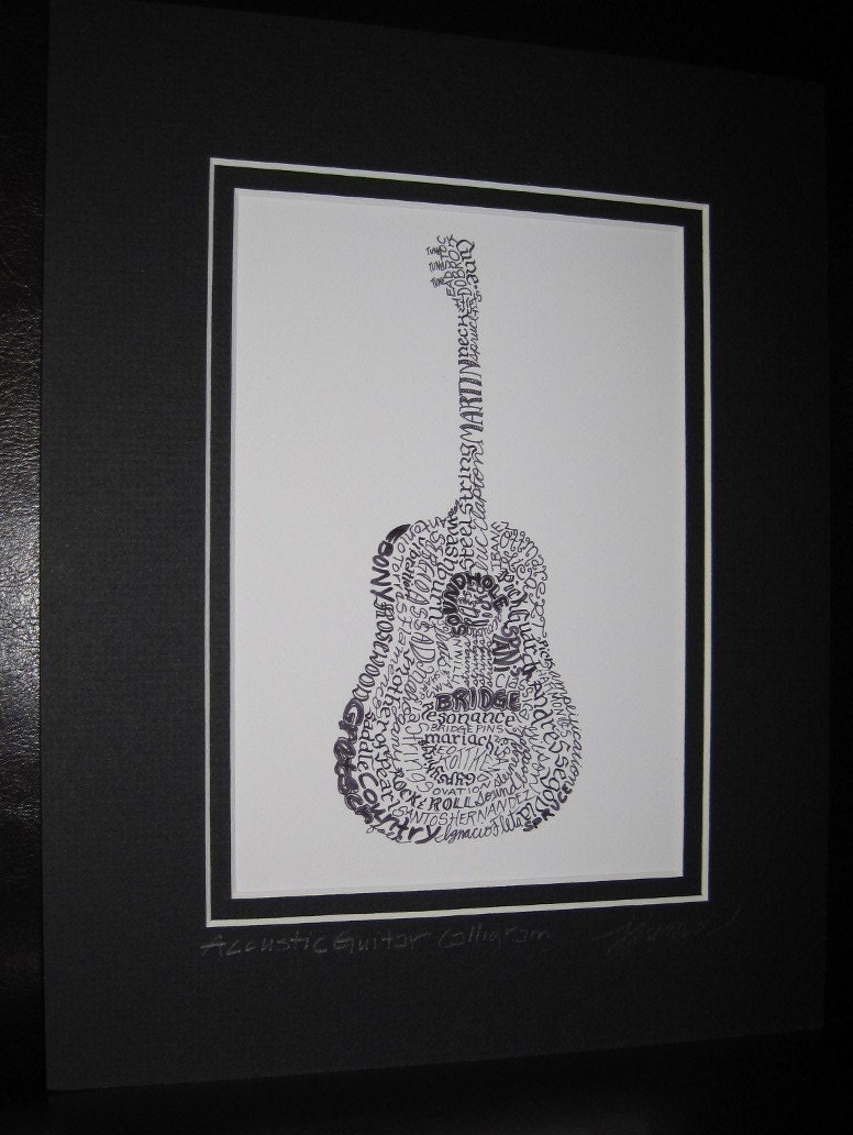 Acoustic Guitar Calligram Calligraphy Print