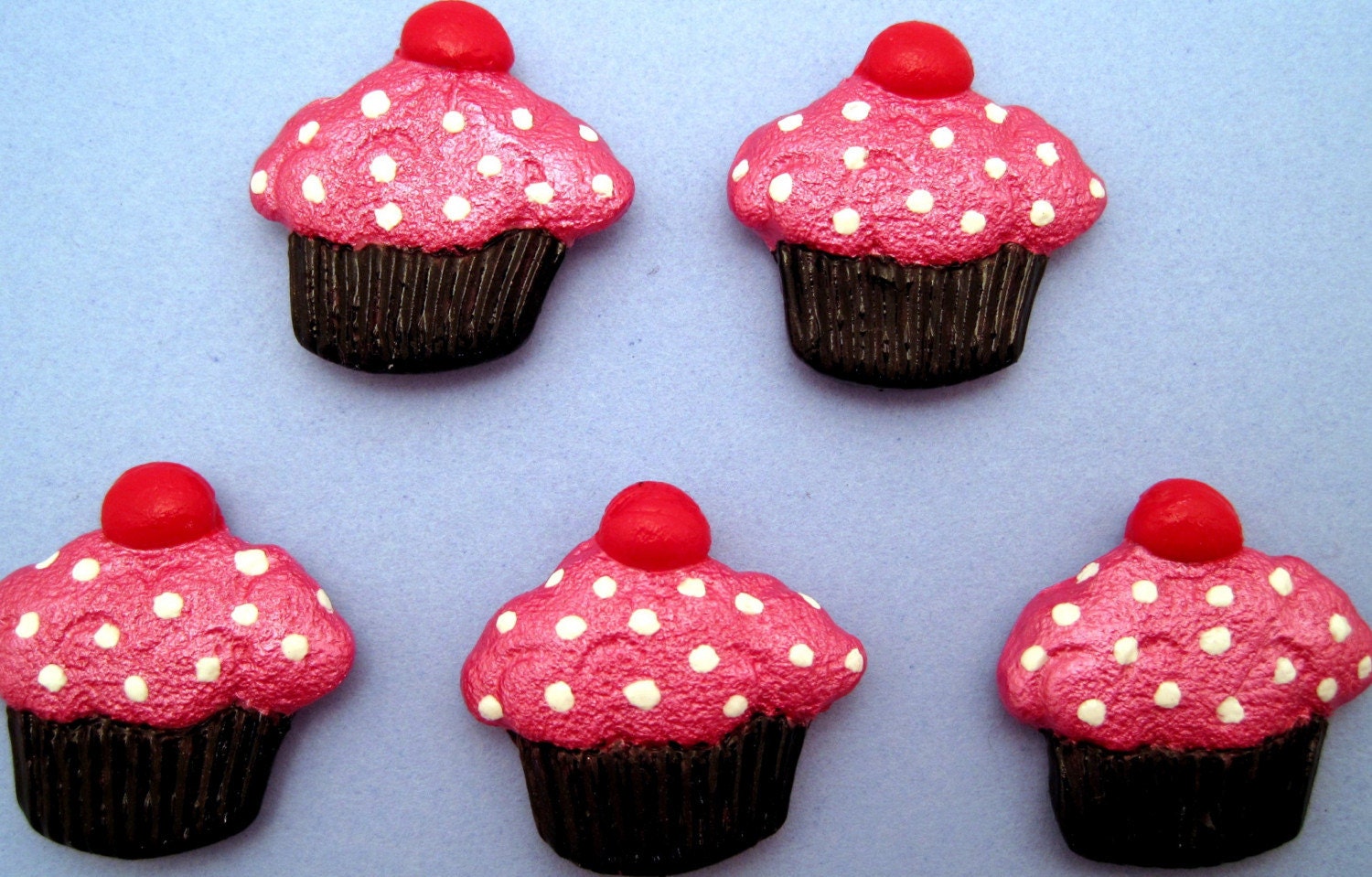 Hot Pink and Black Sprinkle Cupcakes Polymer Clay Magnet Set