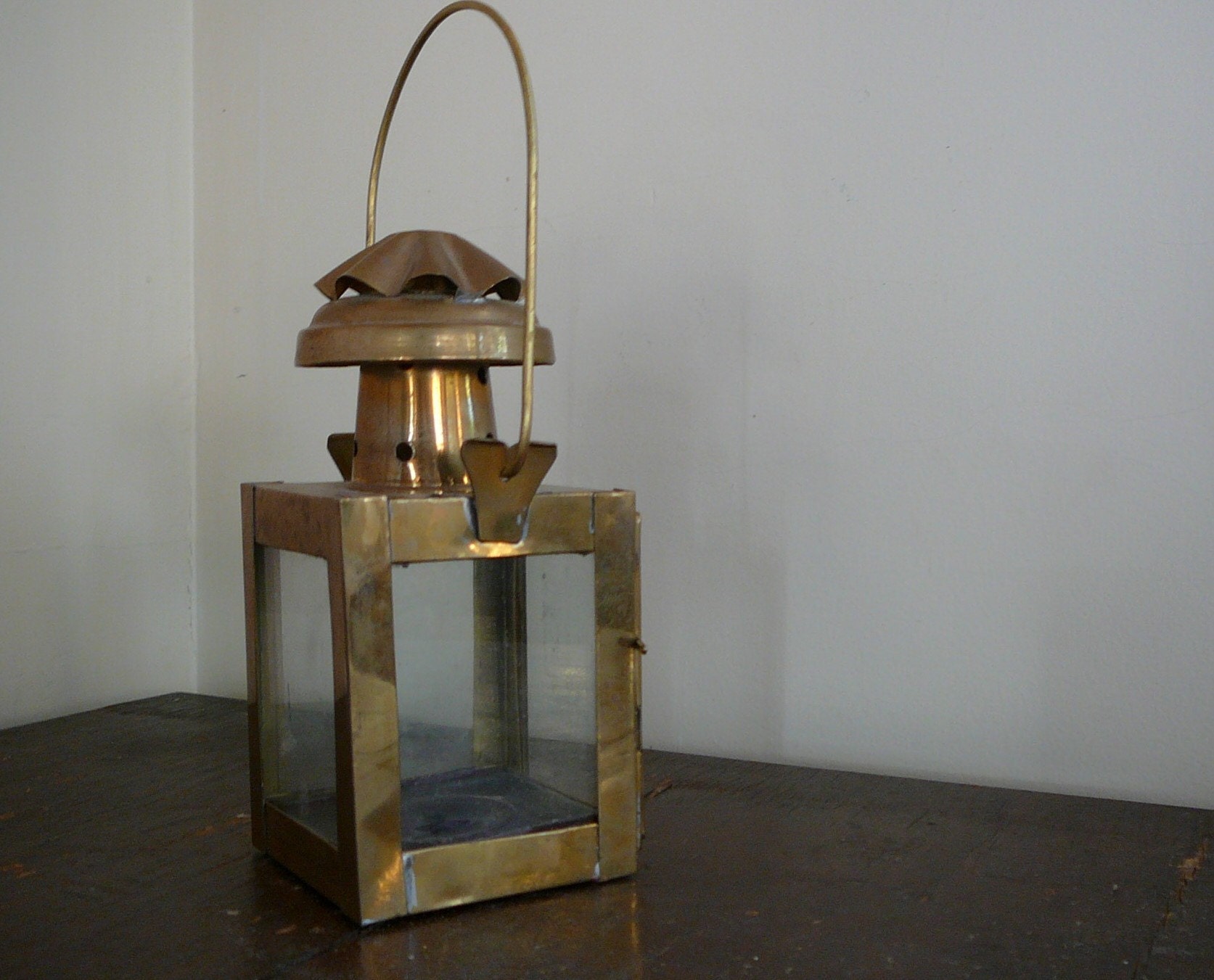 Vintage Brass and Glass Candle Lantern