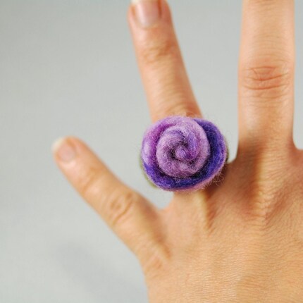 Purple Felted Rose Ring