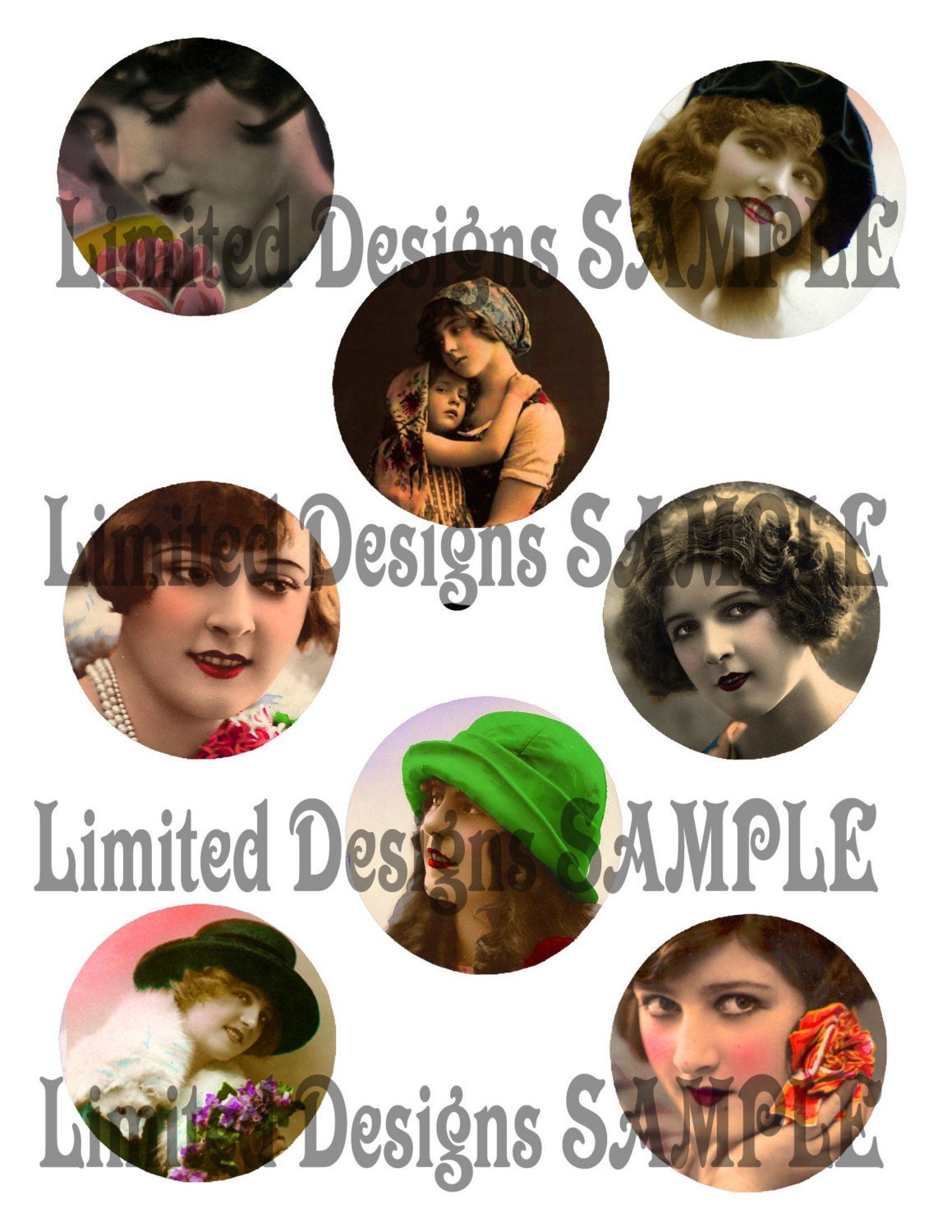 INSTANT ACCESS to my VINTAGE EDWARDIAN IMAGE SHEETS -- 390 GIFT TAGS, GLOBES, BOTTLE CAPS, BUTTONS, MORE...PAY NO SHIPPING