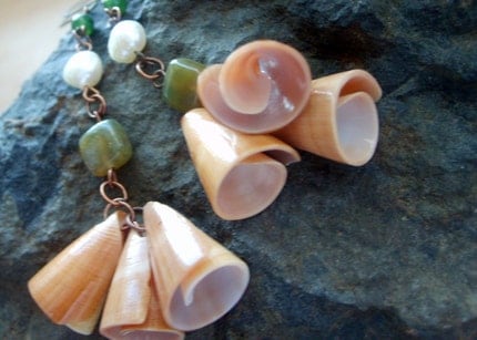 Summer Naturals ....Feeling Beachy...Freshwater Pearls, Green Aventurine, Sea Shells and Copper