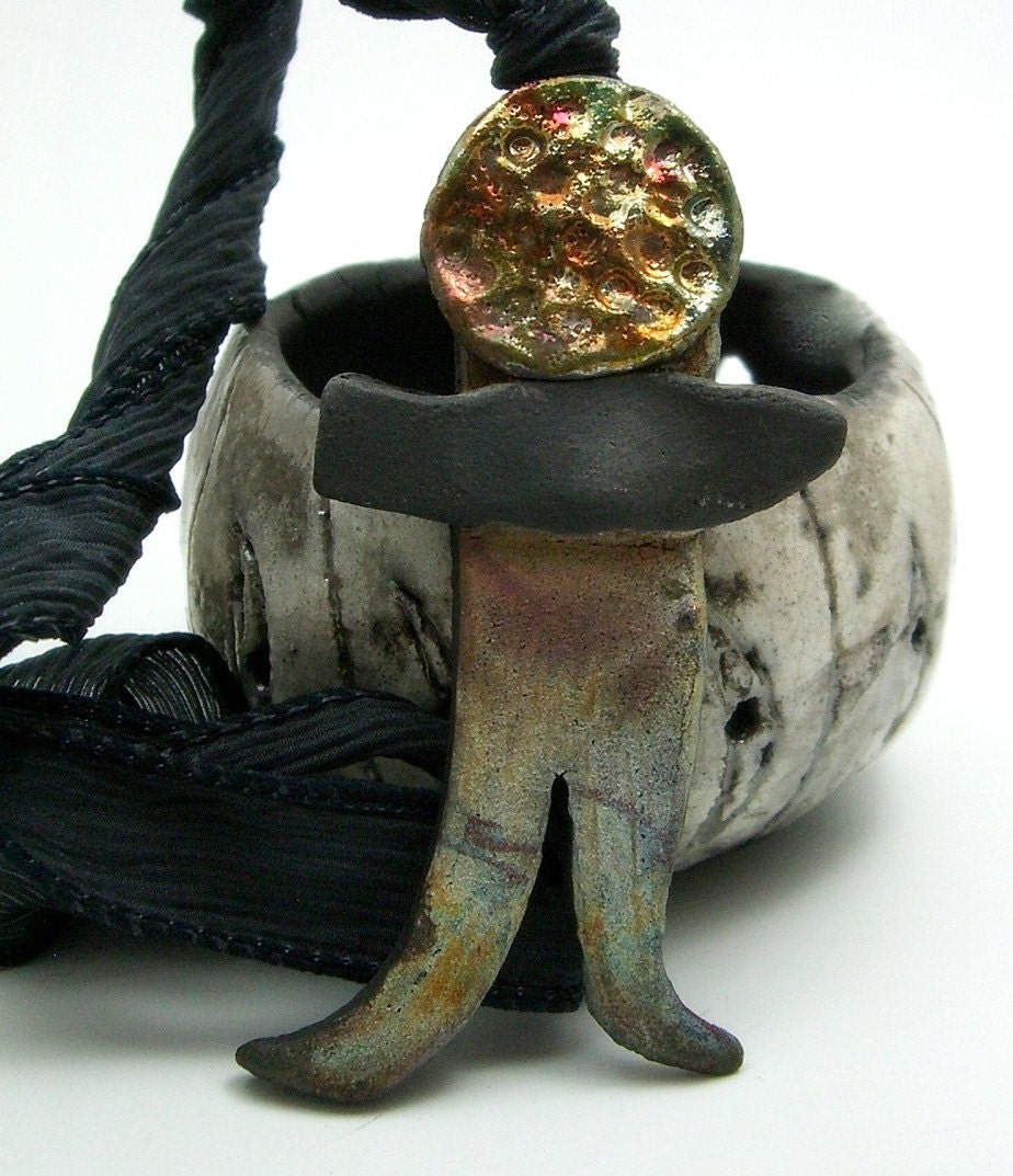 Raku Little Man Pendant Raku Ceramic Jewelry by MAKUstudio