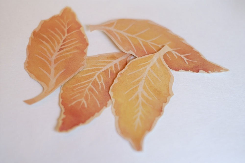 Fall Elm Leaves - Hand cut prints of original watercolor leaves- (set of 12)