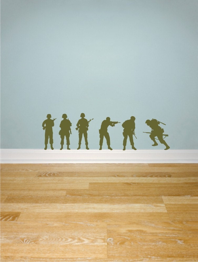 Army Soldiers silhouettes vinyl wall decals Set of 6 soldiers