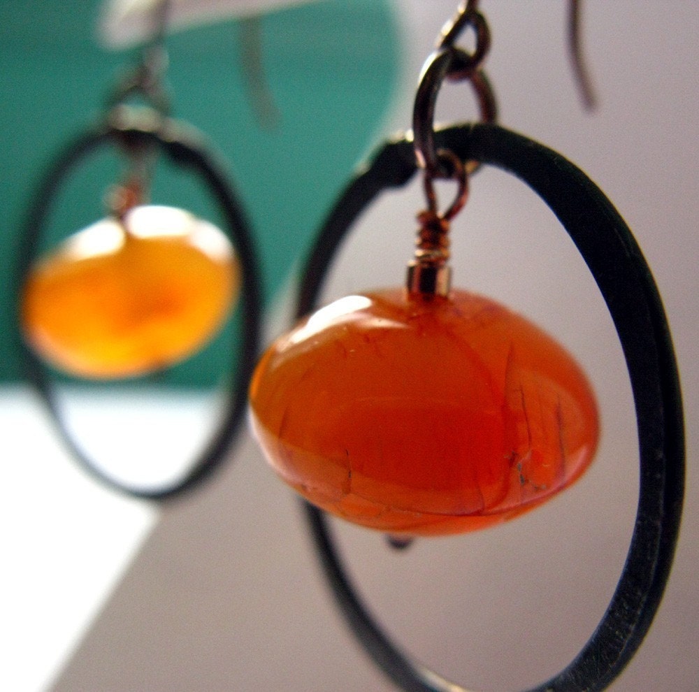 Mod Design - Carnelian and Eggplant Copper Circle earrings