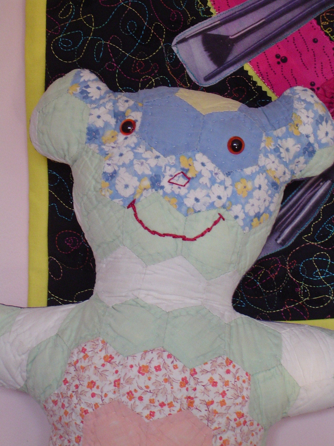 REPURPOSED ANTIQUE QUILT BEAR with FREE shipping