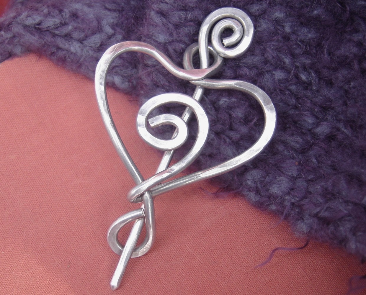 Spiral Love Heart Light Weight Aluminum Shawl Pin