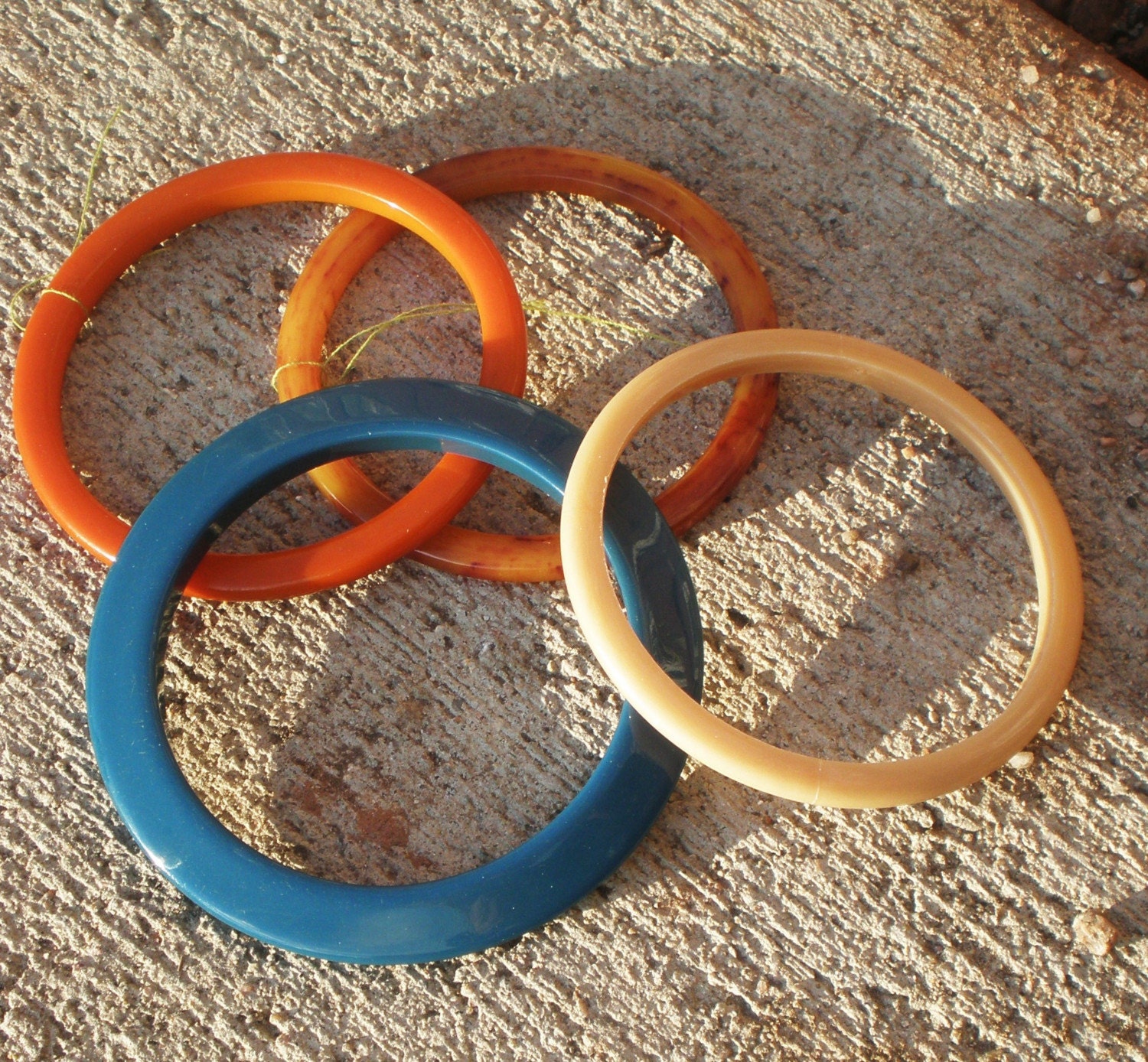 Teal and  Earth Toned Bakelite and Lucite Plastic Bangles