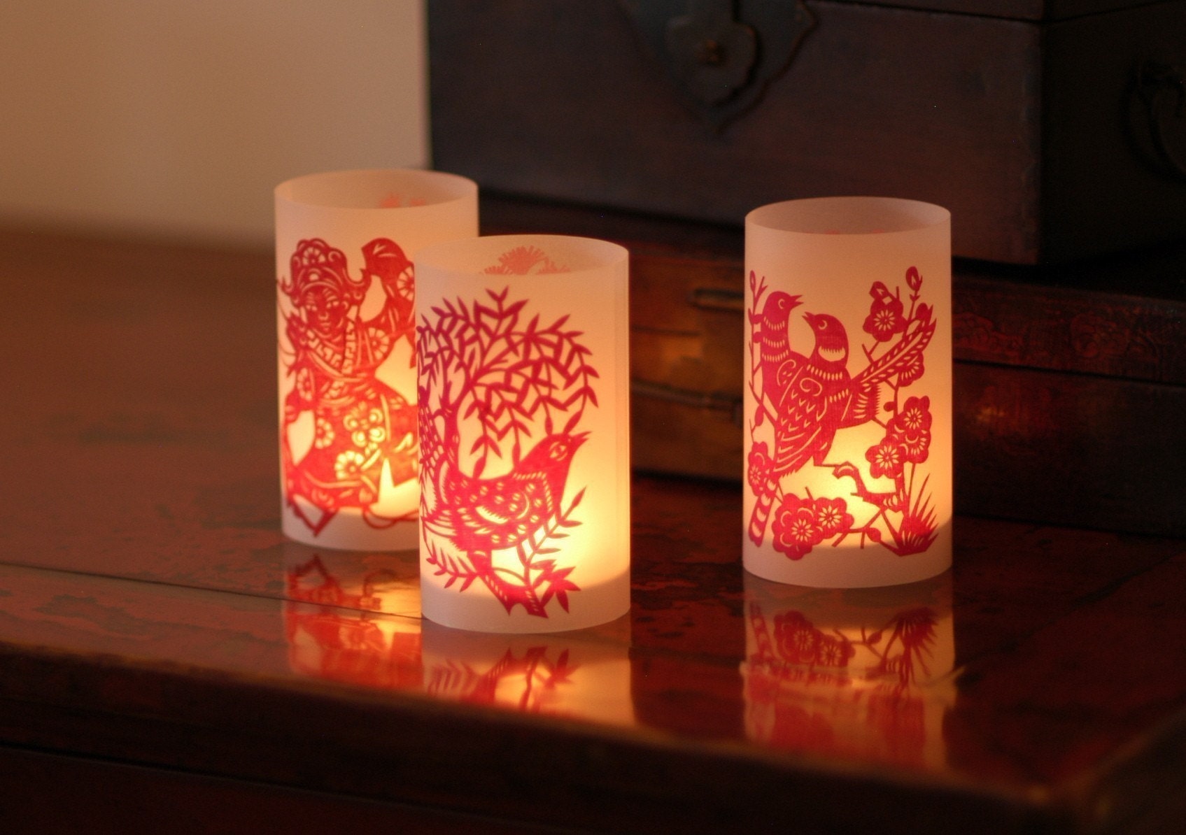 Ruby Red Double Paper Cut Luminary - set of 6 (shipped flat)