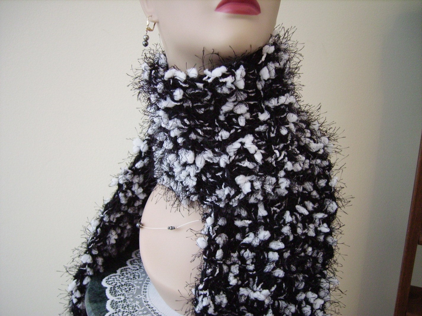 Black and White Crochet Scarf