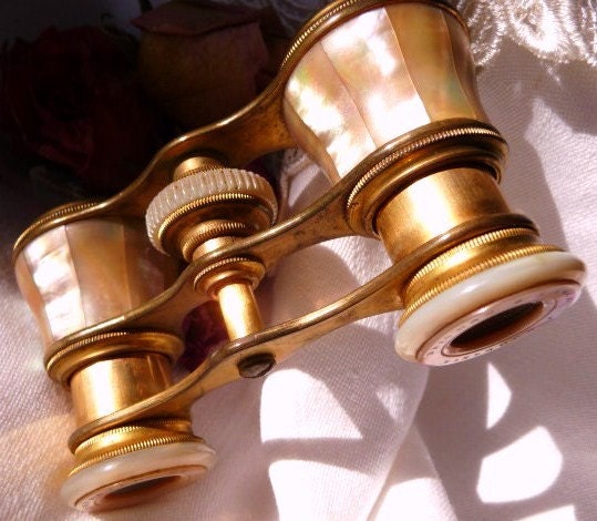 Antique Mother of Pearl and brass French opera glasses