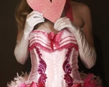 PINK LADY - CORSET COSTUME -Moulin Rouge Circus Burlesque Showgirl -FREE MINI TOP HAT size S, M, L, XL