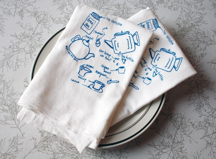 time for tea diagram - perfect tea towels, set of 2, blue