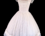 Vintage 1950's 50's Ivory Lace Illusion Taffeta Cocktail Party Prom Formal Dress S