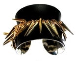 Genuine Black Leather and Gold Spikes Cuff Bracelet