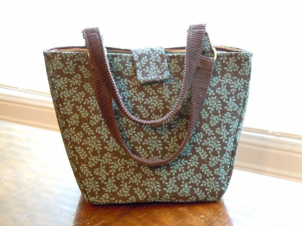 Handmade bag in Chocolate with Teal flowers