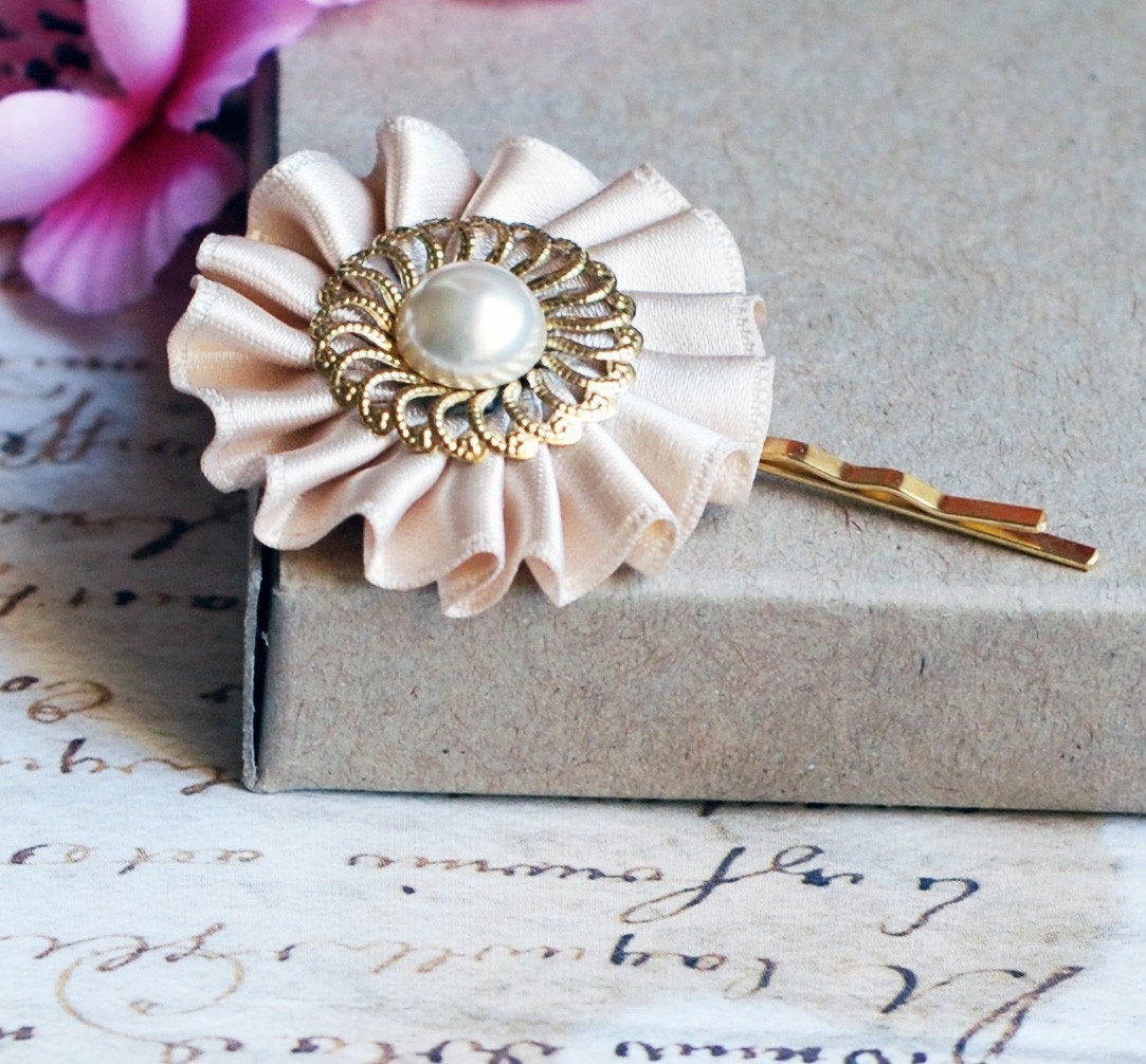 Wheat and Ivory Pearled -  hair pin