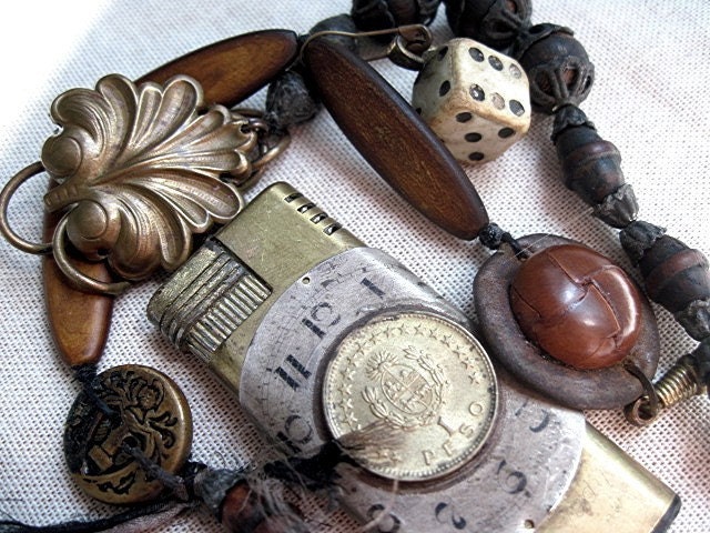 Our Lady of the Missing Button.  Assemblage Necklace.