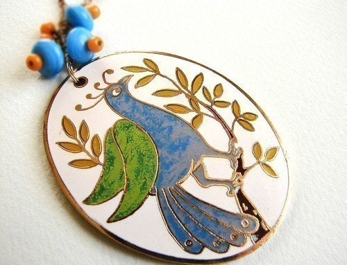 Enchanted Peacock Necklace - vintage enamel pendant- a great gift